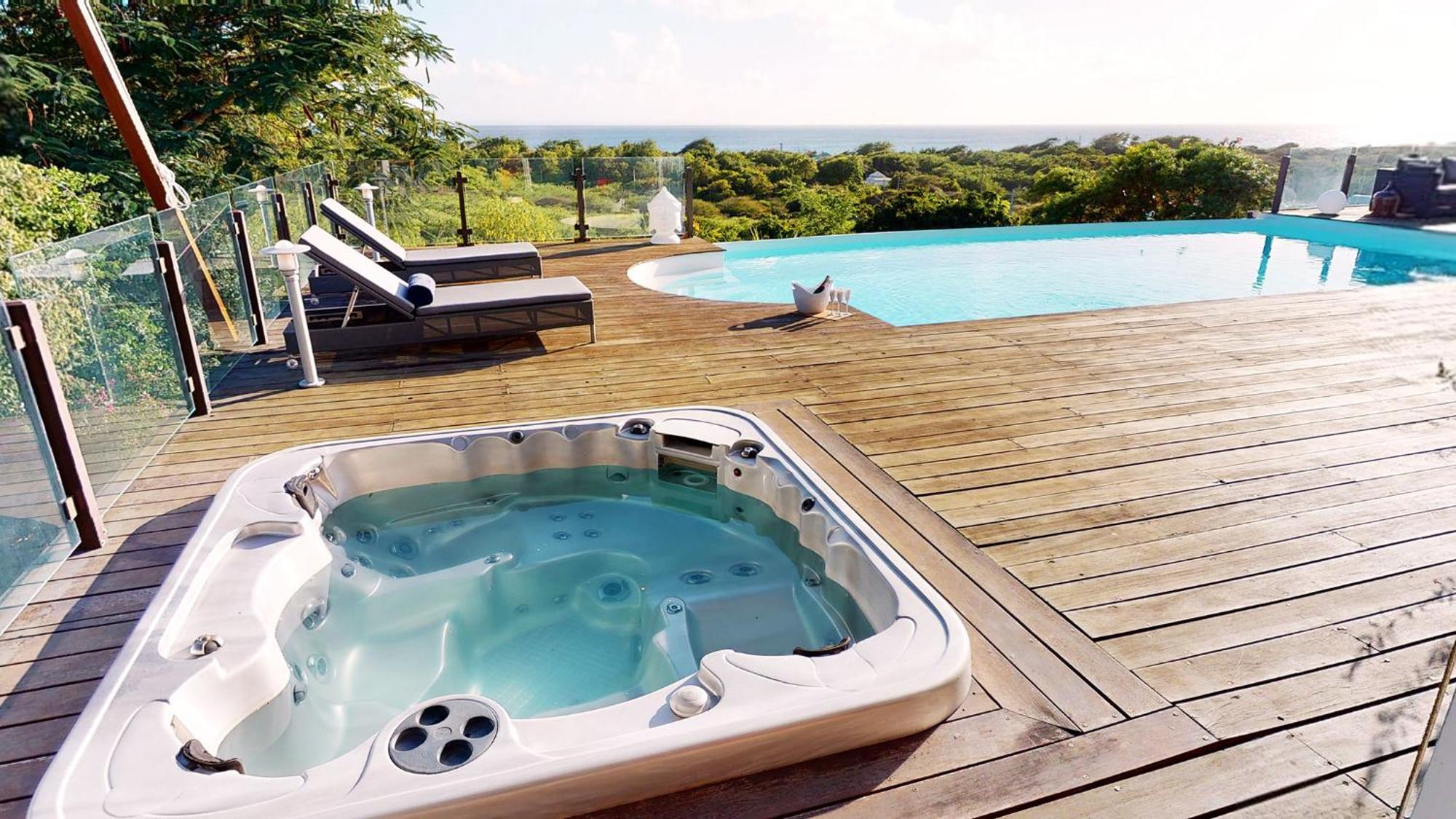 Villa Deluxe L'Hacienda Villa Vue Mer 180 Piscine Jacuzzi Proche Plage Marina Golf Pointe Des Chateaux Et Casino Jardin Clos Voyage Durable Сен-Франсуа Номер фото